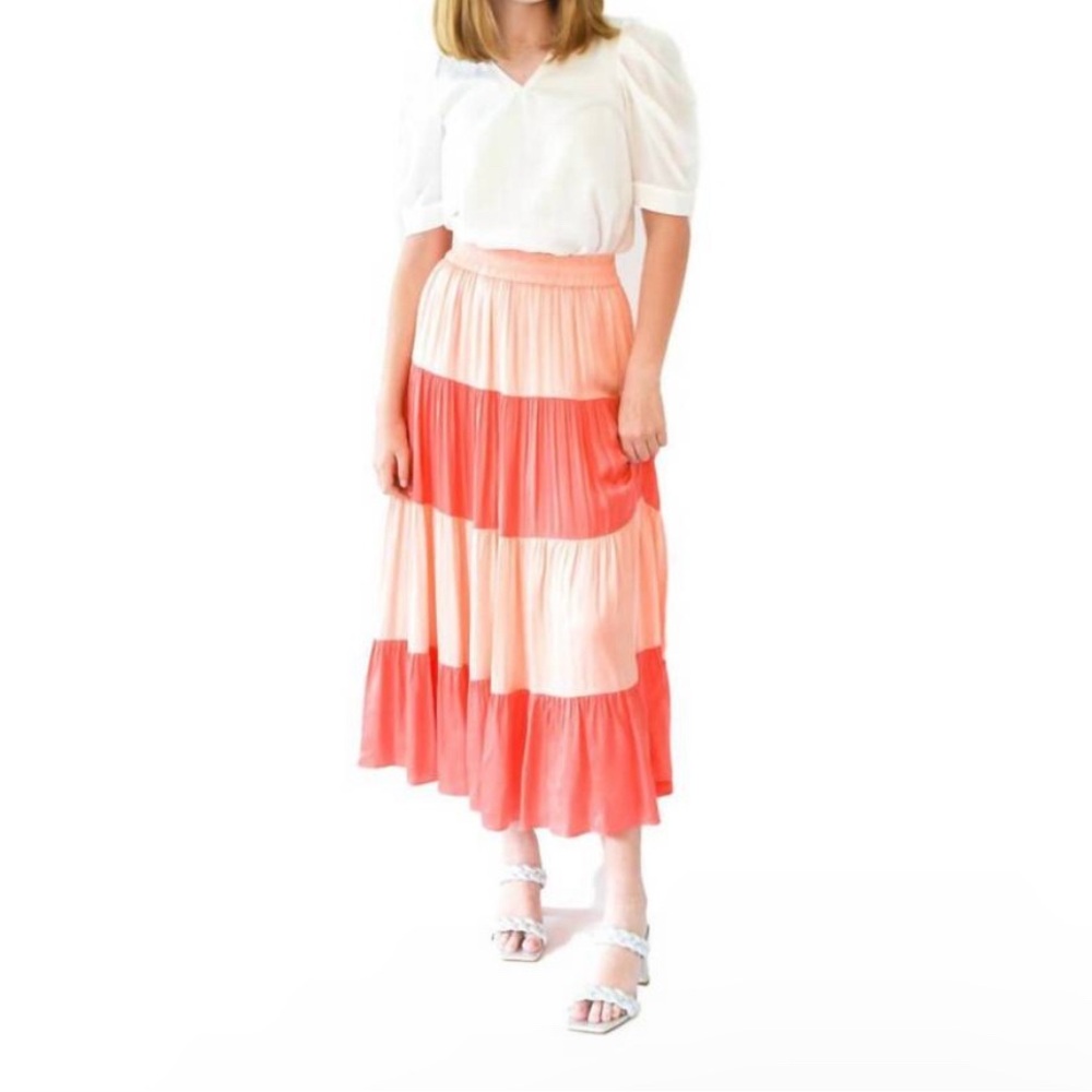 Brand new with tags EMILY MCCARTHY tiered maxi skirt in apricot colorblock XL